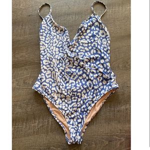 J. Crew One Piece Swimsuit in Blue & White Leopard